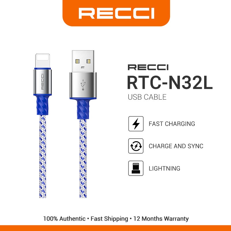 RECCI 100CM LIGHTNING TO USB A CABLE