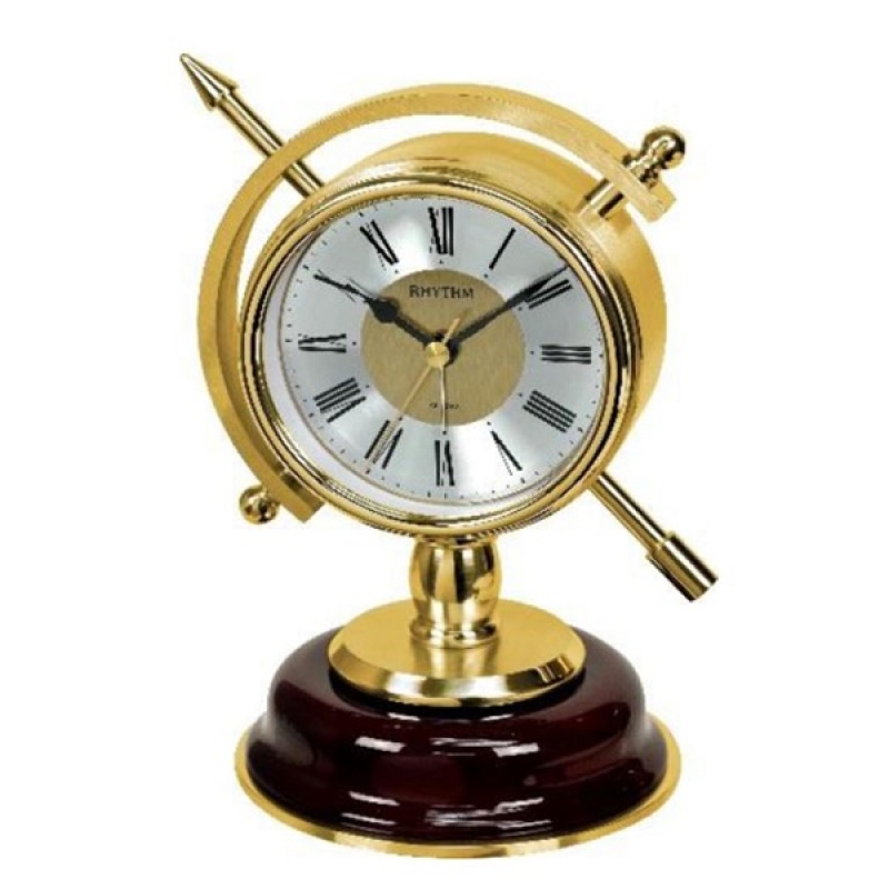 Rhythm Gold Finish Silent Movement Wooden Mantel Clock - CRE960NR18