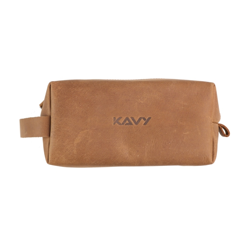 Kavy Leather Pouch Bag (Brown)