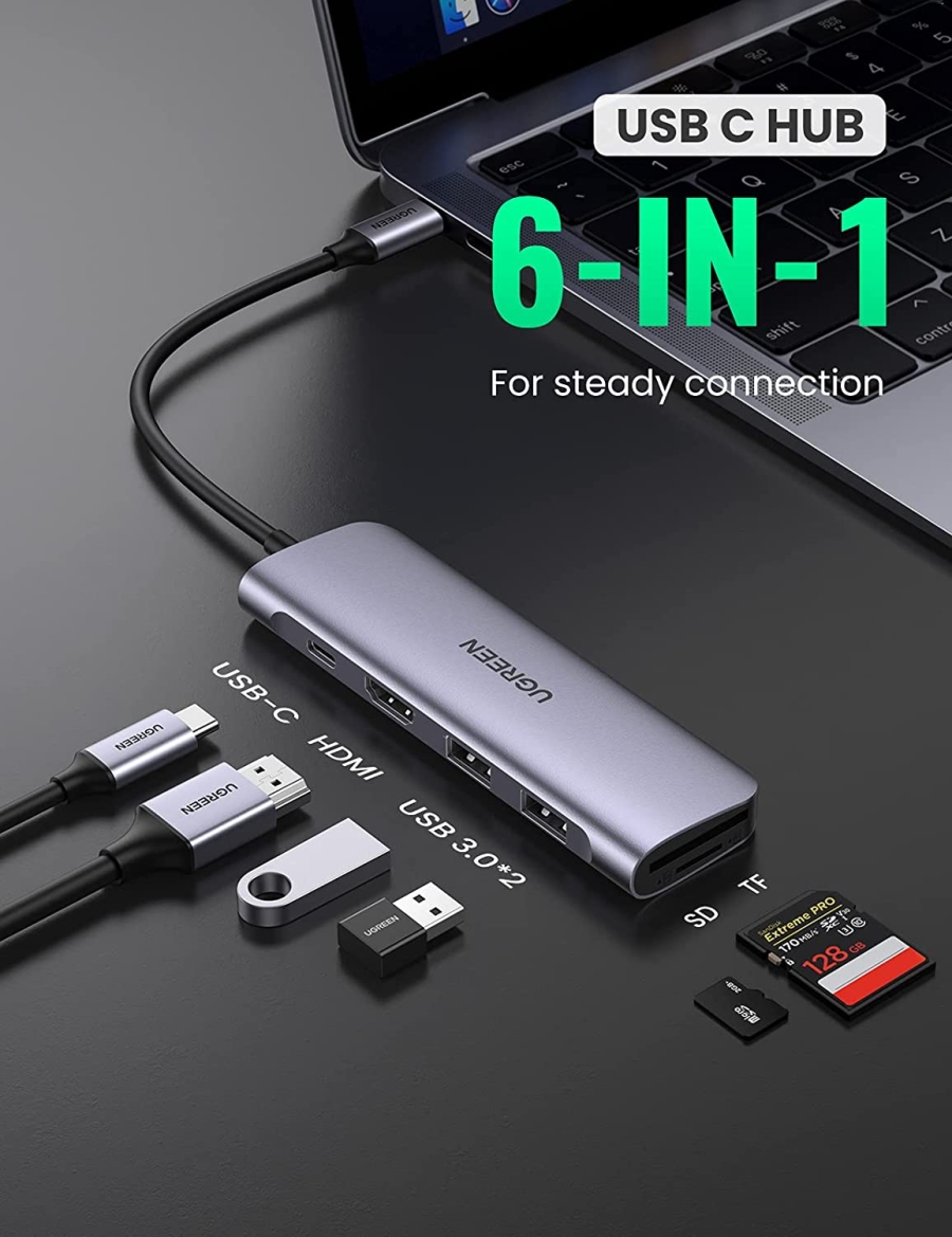 محول يوجرين 6 في 1 USB C PD مع 4K HDMI