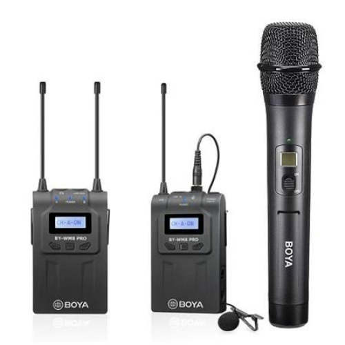 BOYA BY-WM8 PRO-K4 DUAL CHANNEL WIRELESS MIC KIT WITH BY-WHM8 HANDHELD AND RECEIVER