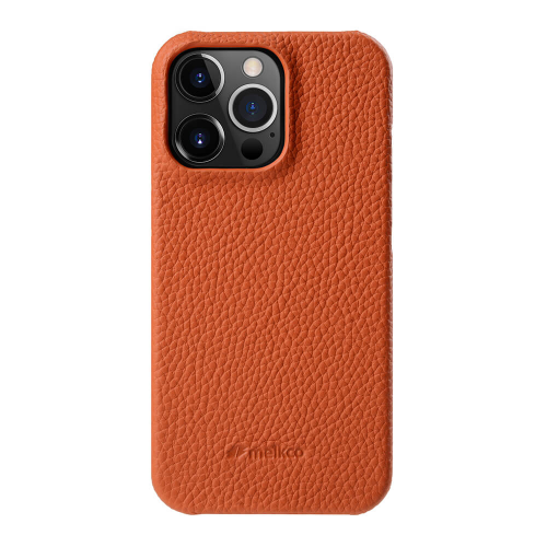 Melkco Back Snap Series Lai Chee Pattern Premium Leather Snap Cover Case For Apple iPhone 13 Pro Max 6.7" - Orange