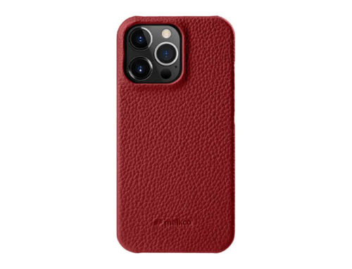 Melkco Back Snap Series Lai Chee Pattern Premium Leather Snap Cover Case For Apple iPhone 13 Pro Max 6.7" - Red