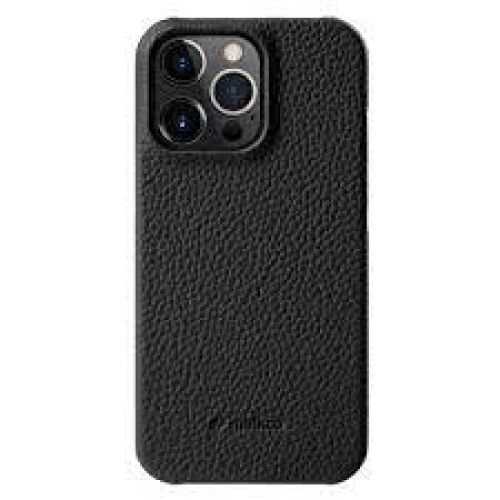 Melkco Back Snap Series Lai Chee Pattern Premium Leather Snap Cover Case For Apple iPhone 13 Pro Max 6.7" - Black