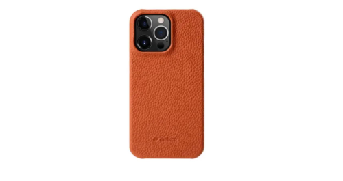 Melkco Back Snap Series Lai Chee Pattern Premium Leather Snap Cover Case For Apple iPhone 13 Pro 6.1" - Orange