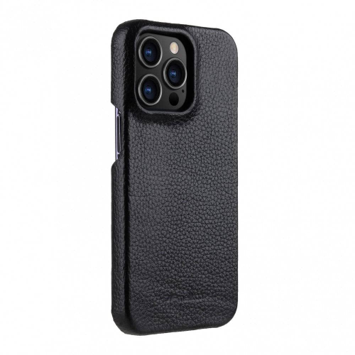 Melkco Back Snap Series Lai Chee Pattern Premium Leather Snap Cover Case For Apple iPhone 13 Pro 6.1" - Dark Blue