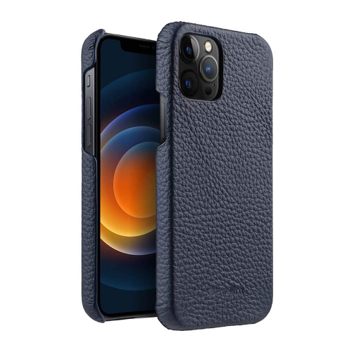 Melkco Back Snap Series Lai Chee Pattern Premium Leather Snap Cover Case For Apple iPhone 12 Pro Max 6.7" - Black