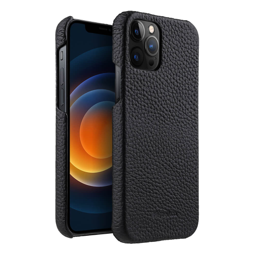 Melkco Back Snap Series Lai Chee Pattern Premium Leather Snap Cover Case For Apple iPhone 12 /12 Pro 6.1" - Dark Blue