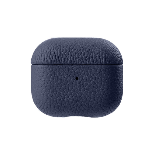 Melkco Origin Series Lai Chee Pattern Premium Leather Snap Cover Case For Apple Airpods 3 - Dark Blue
