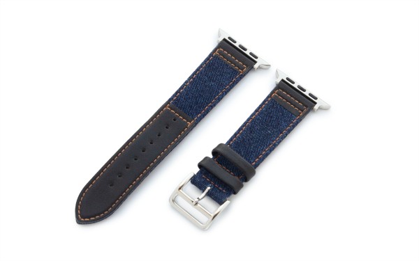 توري أبل وتش باند حزام جلدي ايفون 13 برولساعة ابل موديل ( 38/40) مم- بلون أزرق جان مع أسود جلدي ايفون 13 برو