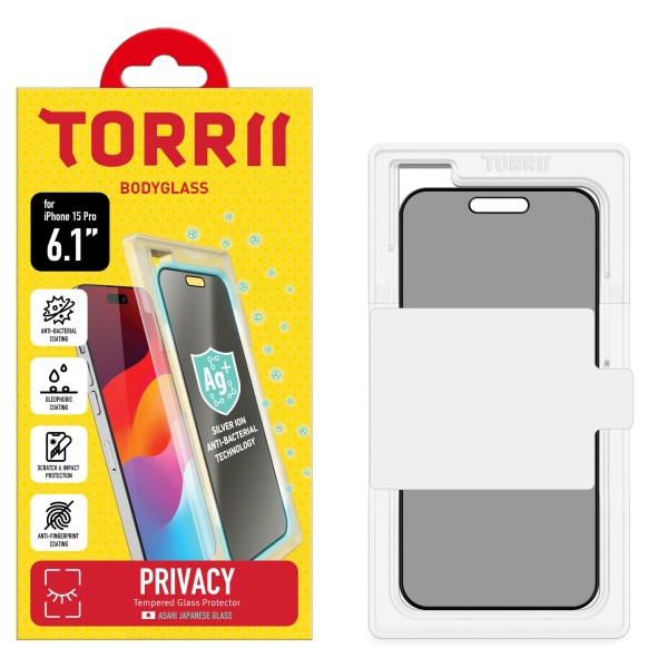 Torrii Bodyglass Screen Protector Anti-Bacterial Coating For Iphone 15 (6.1”) / 14 Pro – Privacy Black