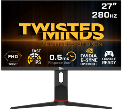 شاشة الألعاب بحامل قابل للتعديل  Twisted Minds مقاس 27 بوصة مسطحة, FHD, 280Hz, Fast IPS, 0.5ms, HDMI2.1, HDR