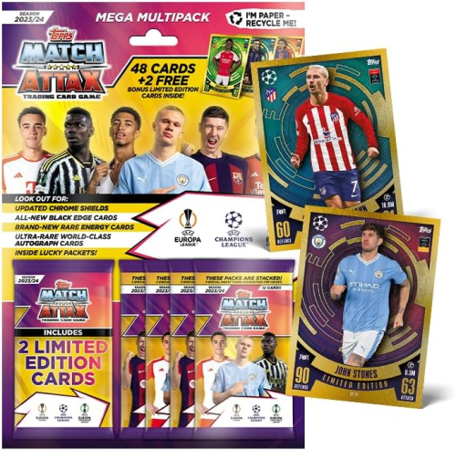 Topps Match Attax 23/24 Mega Multipack Contains 48 Match Attax Cards (4 Packs) Plus 2 Limited Cards