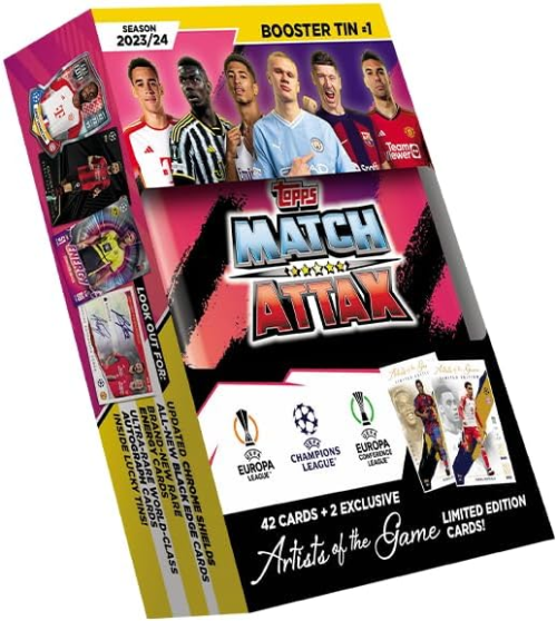 Topps Match Attax 23/24 - Booster Tin 1 - contains 42 Match Attax cards plus 2 exclusive Artists of the Game Limited Edition cards