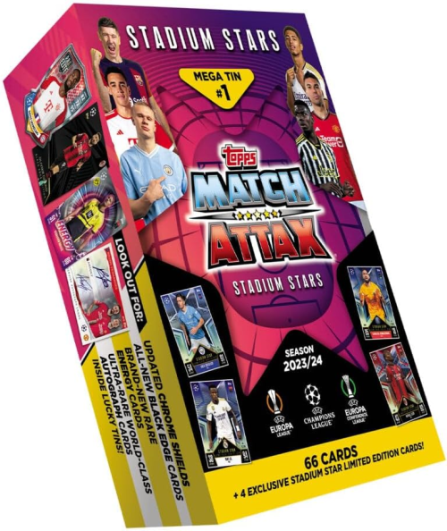 Topps Match Attax 23/24 - Mega Tin Assorted 1 piece - contains 66 Match Attax cards plus 4 exclusive Stadium Stars Limited Edition cards
