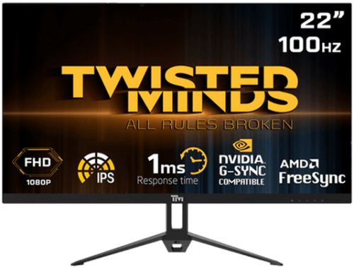 شاشة Twisted Minds مقاس 22 بوصة بدقة FHD و100 هرتز وIPS و1 مللي ثانية للألعاب