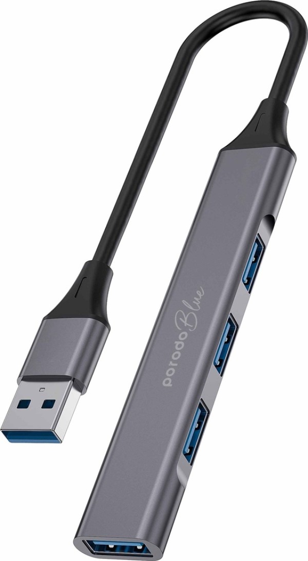 Porodo Blue 4 in1 USB-A Hub to 1 x USB-A 3.0 5Gbps and 3 x USB-A 2.0 480Mbps