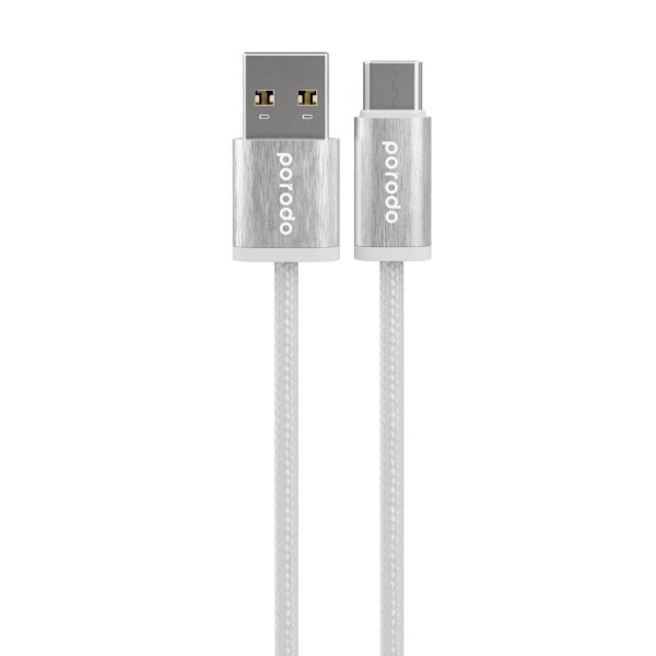 Porodo Woven Braided USB-A Type-C Cable Data & Fast Charge Aluminum Shell 1.2m/4ft