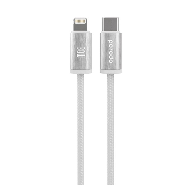 Porodo Woven Braided USB-C To Lightning Cable Data & Fast Charge Aluminum Shell 1.2m/4ft
