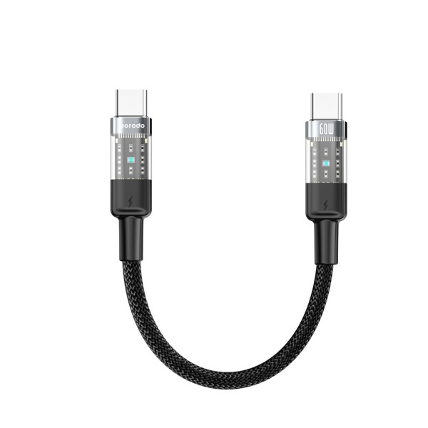 Porodo Braided Cable Transparent USB-C To USB-C Fast Charge & Data 35cm/1.1ft
