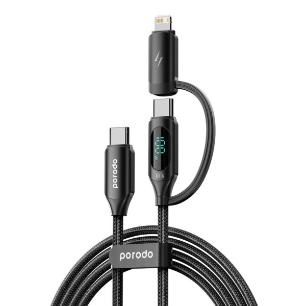 Porodo Dual-Connector Type-C Fast Charging Cable With Power Display 1.2m
