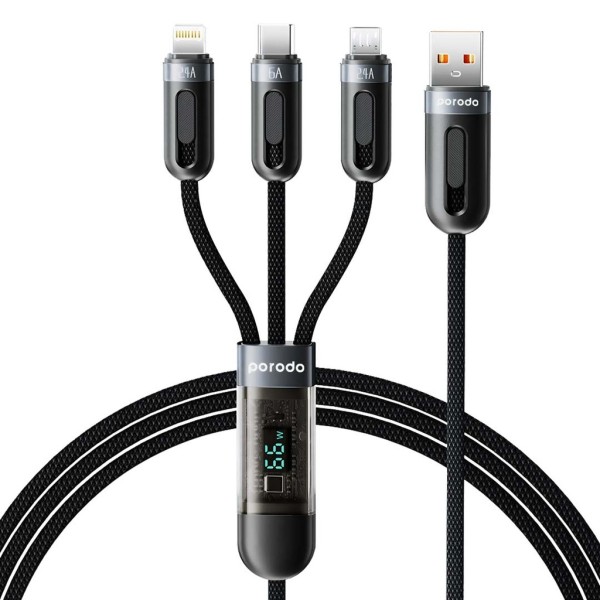 Porodo Multi-Connector USB-A Fast Charging Display Cable Lightning / Type-C / Micro USB 1.2m