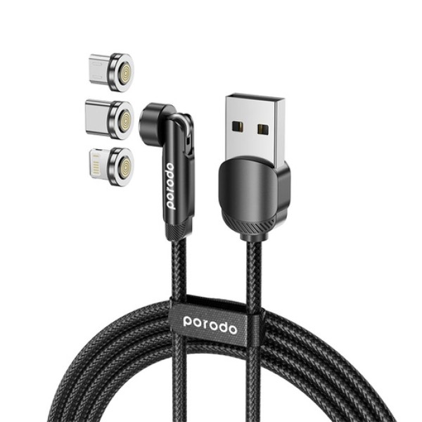 Porodo 3in1 Rotating Connector Braided Magnetic Cable (Lightning/Type-C/Micro USB) 1m