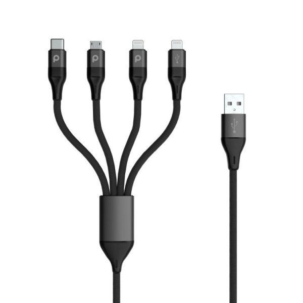 Porodo 4in1 Aluminum Braided Fast Charge Cable (1.2m/4ft)