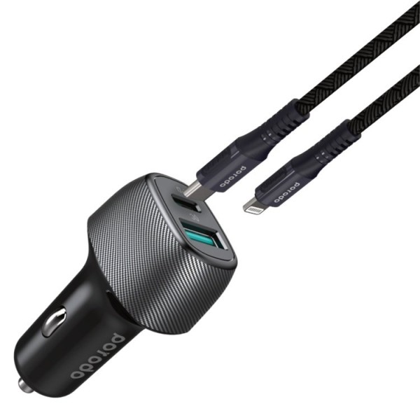 Porodo Dual Port PD Car Charger Includes Braided Type-C To Lightning PD Cable (0.9m/3ft)