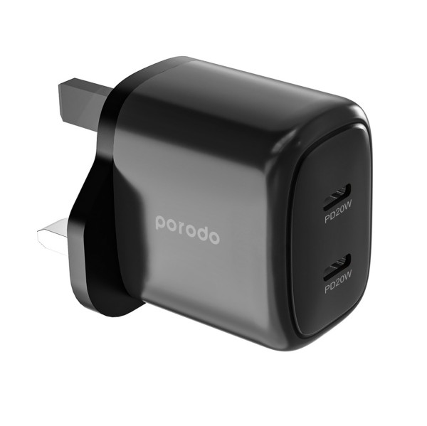 Porodo Dual Port USB-C Wall Charger Charge Two Devices Simultaneously