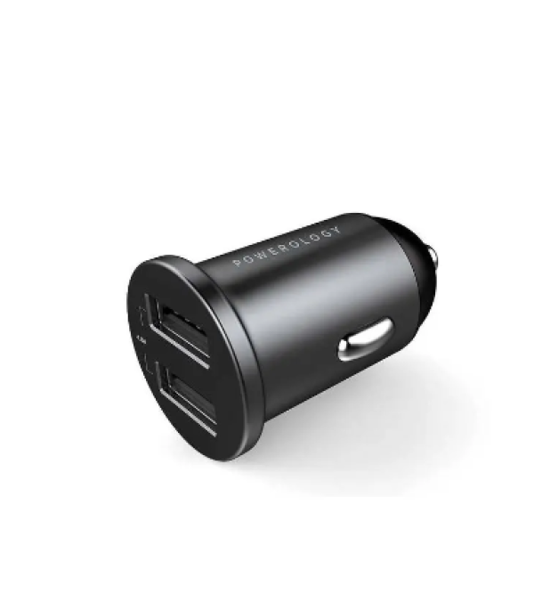 Powerology Aluminum Mini Car Charger 4.8AOptimal Charging for Two Devices Simultaneously