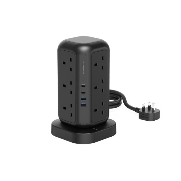 Powerology 12 Socket Multi-Port Tower HUB / Charge 17 Devices At Optimal Speed - 3M