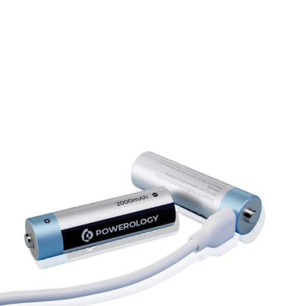 بطارية ليثيوم ايون AA قابلة للشحن USB-C من Powerology  (عبوة من 4 قطع)