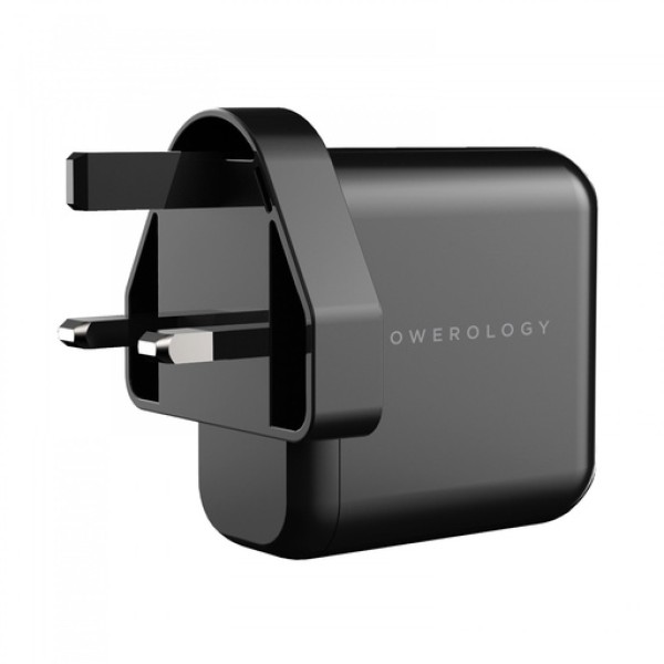 Powerology 3-Output 65W PD GaN Charger with Quick Charge USB-A (UK)