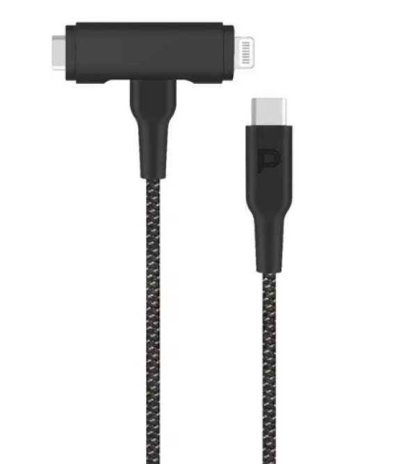 Powerology Braided USB-C to USB-C + Lightning Data & Fast Charge 1.2m/4ft