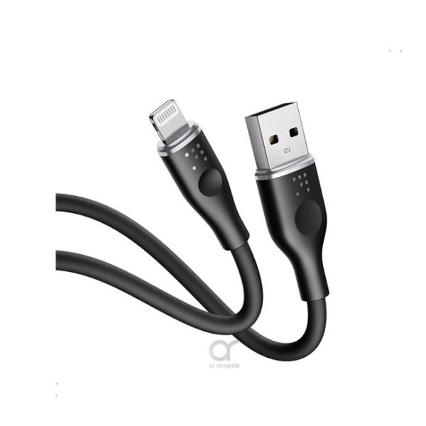 كابل فولتمي باور لينك السيليكون USB A إلى Lightning 3A / 1.2M موصل من سبائك الزنك / أسود