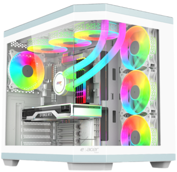 ايسر، صندوق كمبيوتر موديل (V950W) ، مع 7 مراوح ARGB  مثبتة مسبقًا بحجم 120 ملم - لون أبيض