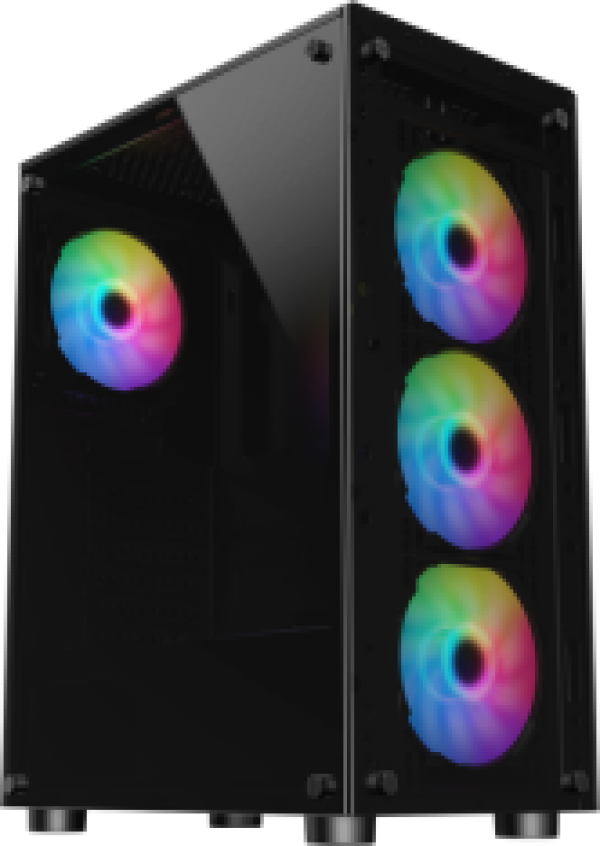 شاركس، صندوق كمبيوتر موديل (زفاير) مع 4 مراوح مثبتة بإضاءة ARGB حجم 120ملم مع ريموت تحكم - زجاج مقوى - لون أسود