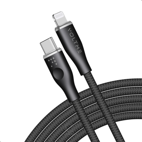 Voltme Powerlink Rugg Double Nylon Cable Type C to Lightning 3A / 2.0M Zinc-Alloy Connector Black