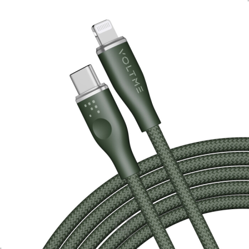 Voltme Powerlink Rugg Double Nylon Cable Type C to Lightning 3A / 2.0M Zinc-Alloy Connector Green