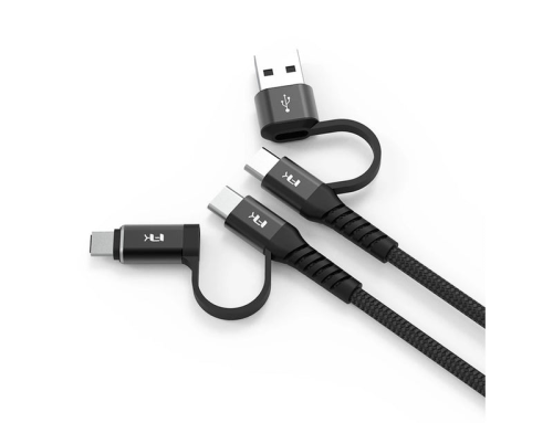 Fast Charging Multi-Plug Cable 200 cm   (Braid + Metallic)-Black