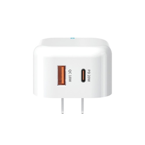 Wekome WP-U117 20W Type-C / USB-C + USB Fast Charging Travel Charger Power Adapter with Light, US Plug