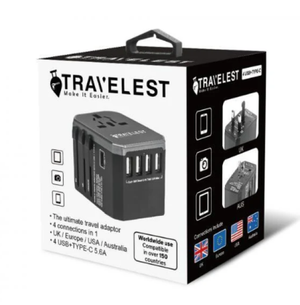 محول Travel مع 4 منافذ USB ومنفذ USB-C