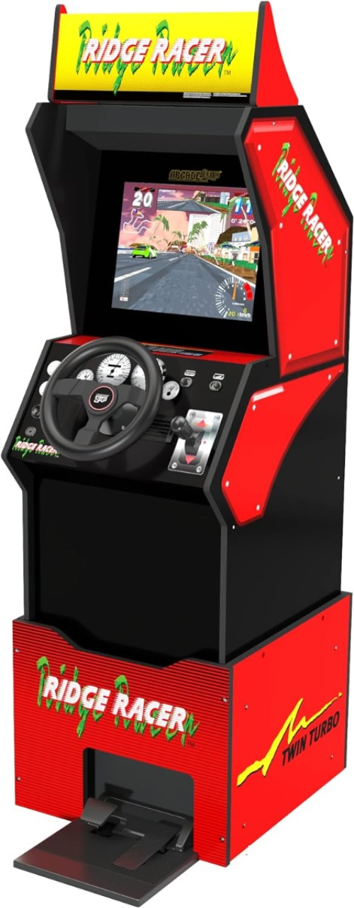 Arcade1Up Retro Ridge Race Arcade Cabinet with Riser Red Arcade Machine