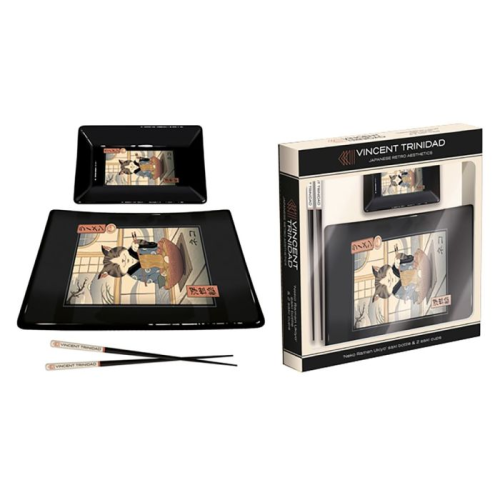 Pyramid Vt Neko Ramen Ukiyo Large & Small Sushi Trays & Chopsticks