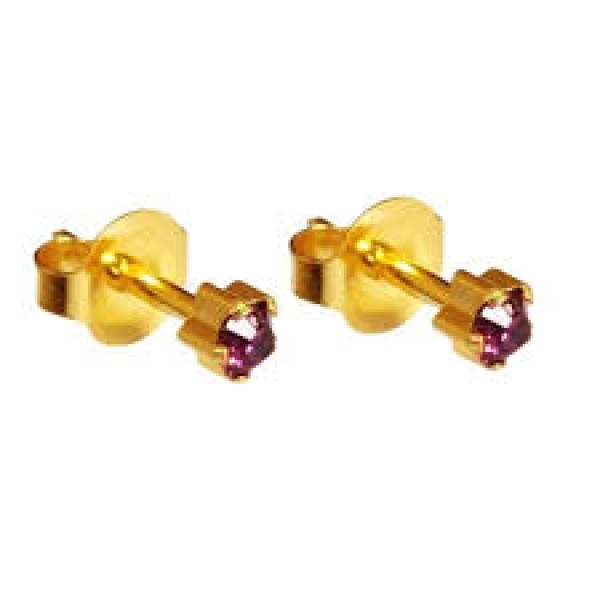 اقراط ثقب الأذن Gold Mini 3mm February Purple Studs Studex System 89