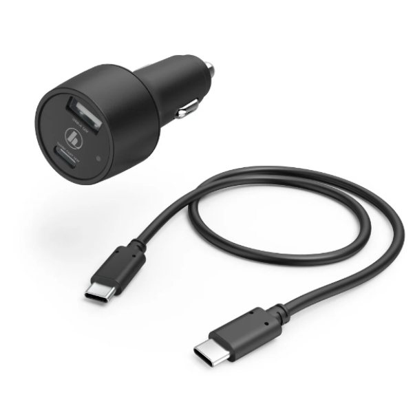 مجموعة شحن الهاتف للسيارة USB-A/USB-C PD (30 واط) مع كابل USB-C (1 متر) من Hama