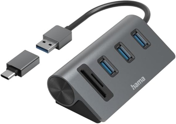 Hama 5-in-1 USB Hub-Card Reader, 3 x USB-A, SD, microSD