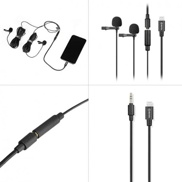 BOYA BY-M2D DIGITAL DUAL OMNIDIRECTIONAL LAVALIER MICROPHONES WITH DETACHABLE LIGHTNING CABLE (IOS)