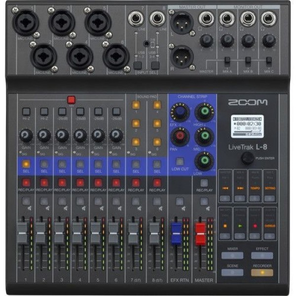 ZOOM LIVETRAK L-8 PORTABLE 8-CHANNEL DIGITAL MIXER AND MULTITRACK RECORDER